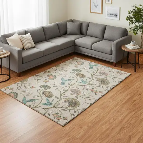 Beige Blue And Peach Geometric Washable Area Rug With UV Protection Photo 1