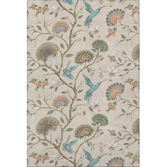 Beige Blue And Peach Geometric Washable Area Rug With UV Protection Photo 4