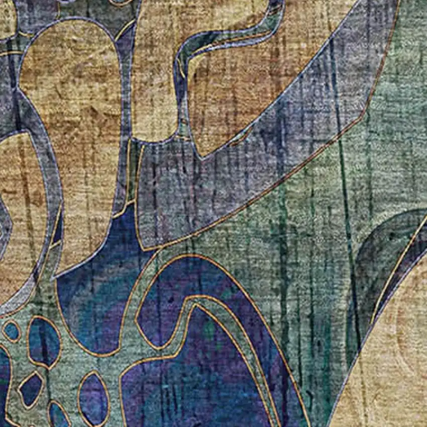 Beige Blue And Purple Floral Washable Area Rug With UV Protection Photo 3