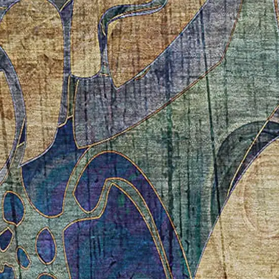 Beige Blue And Purple Floral Washable Area Rug With UV Protection Photo 3