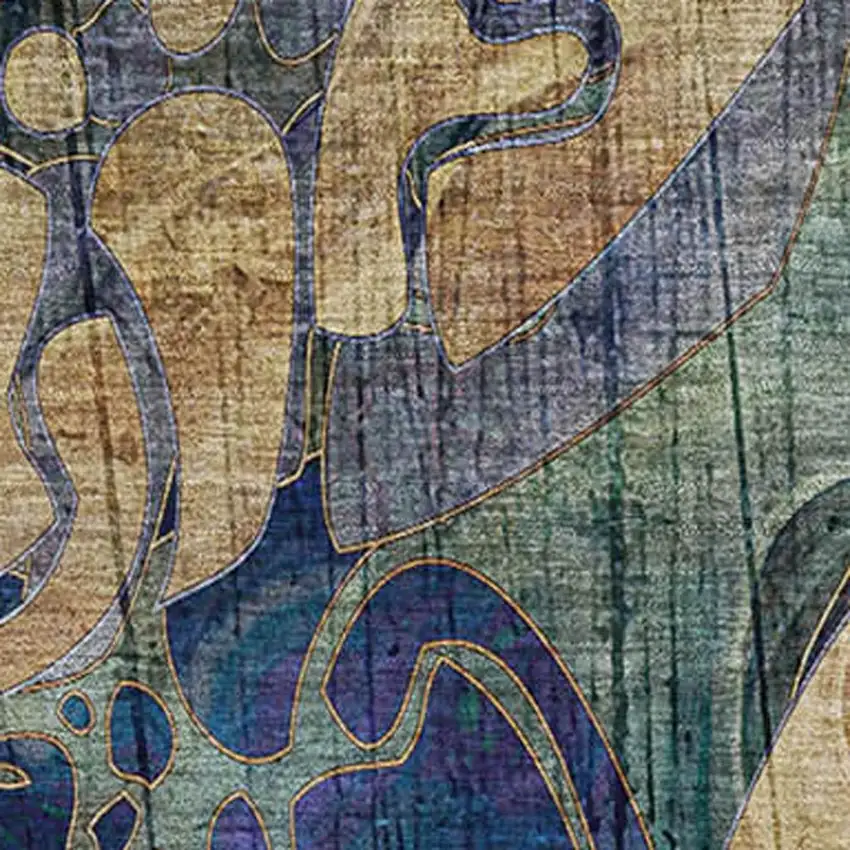 Beige Blue And Purple Floral Washable Area Rug With UV Protection Photo 3