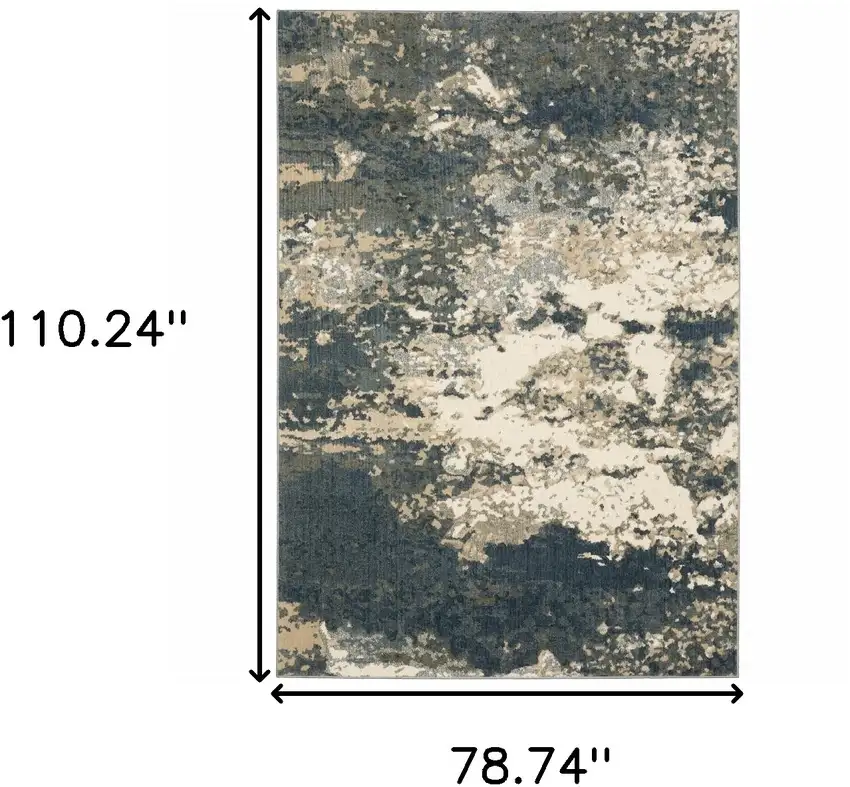 Beige Blue And Sage Abstract Power Loom Stain Resistant Area Rug Photo 10