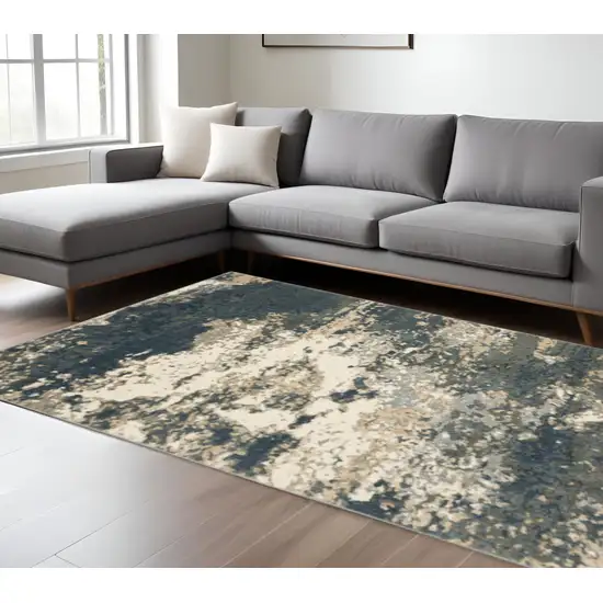 Beige Blue And Sage Abstract Power Loom Stain Resistant Area Rug Photo 1
