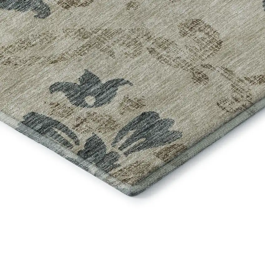 Beige Blue And Tan Floral Washable Area Rug With UV Protection Photo 8