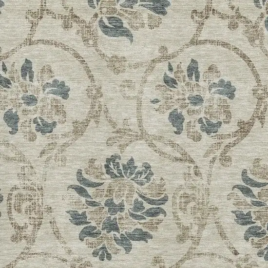Beige Blue And Tan Floral Washable Area Rug With UV Protection Photo 3