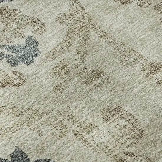 Beige Blue And Tan Floral Washable Area Rug With UV Protection Photo 9