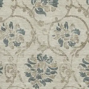 Photo of Beige Blue And Tan Floral Washable Area Rug With UV Protection