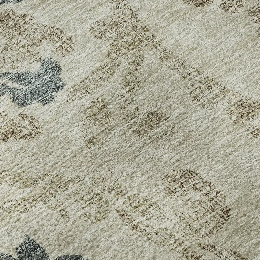 Beige Blue And Tan Floral Washable Area Rug With UV Protection Photo 9