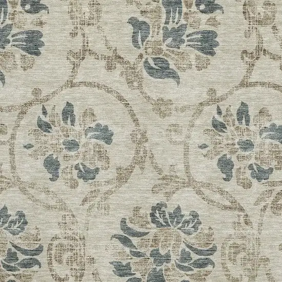 Beige Blue And Tan Floral Washable Area Rug With UV Protection Photo 3