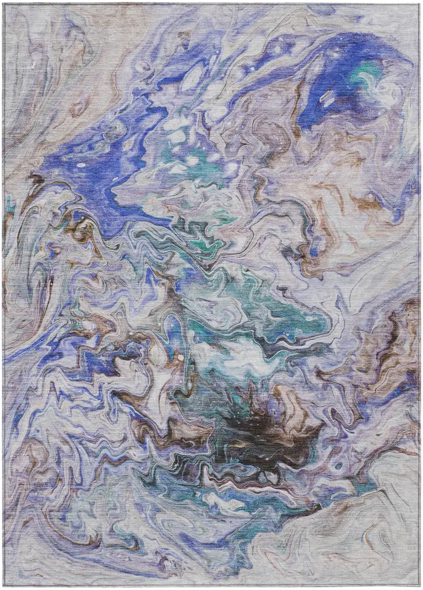 Beige Blue And Taupe Abstract Washable Indoor Outdoor Area Rug Photo 2