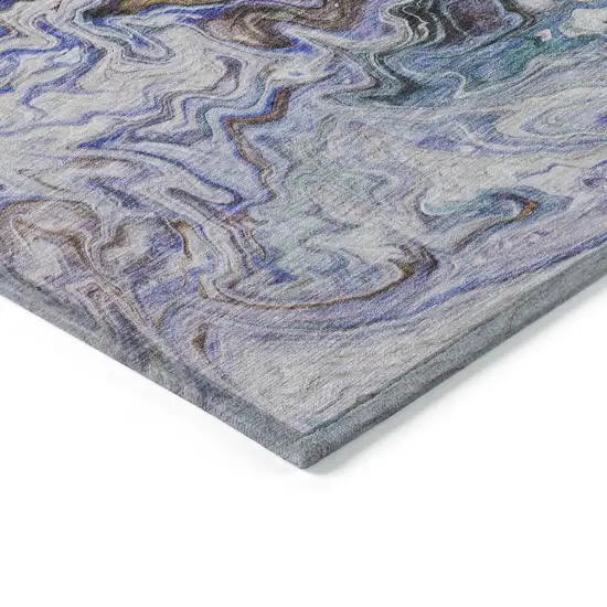 Beige Blue And Taupe Abstract Washable Indoor Outdoor Area Rug Photo 5