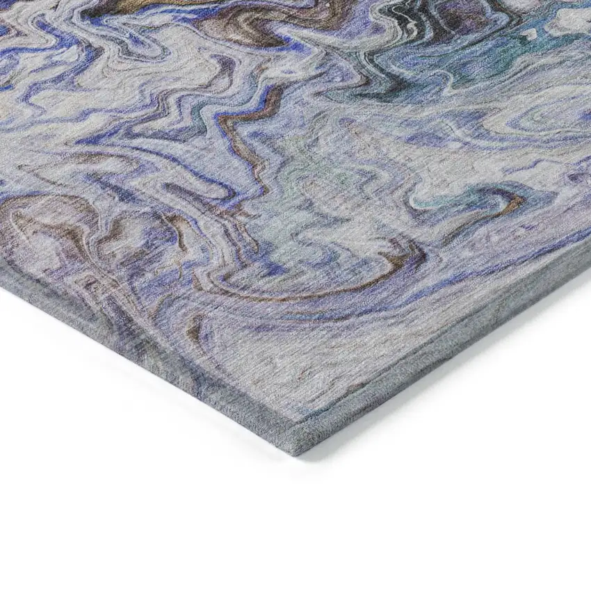 Beige Blue And Taupe Abstract Washable Indoor Outdoor Area Rug Photo 5
