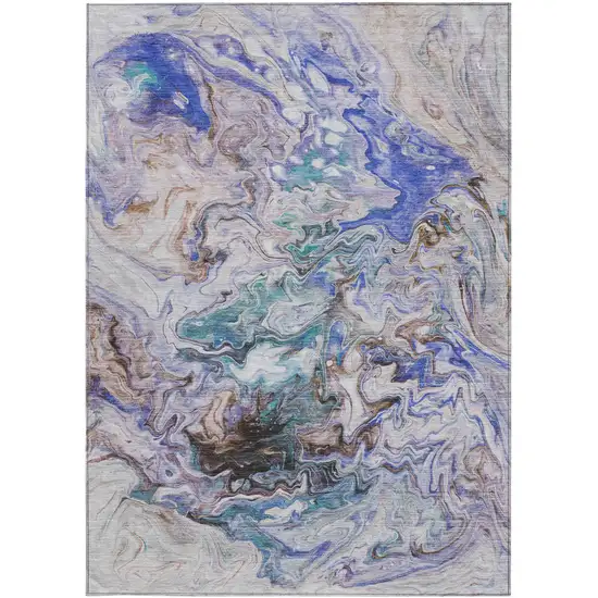 Beige Blue And Taupe Abstract Washable Indoor Outdoor Area Rug Photo 7