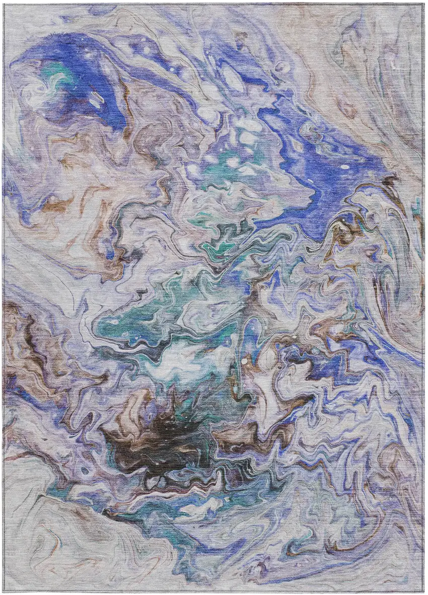 Beige Blue And Taupe Abstract Washable Indoor Outdoor Area Rug Photo 7