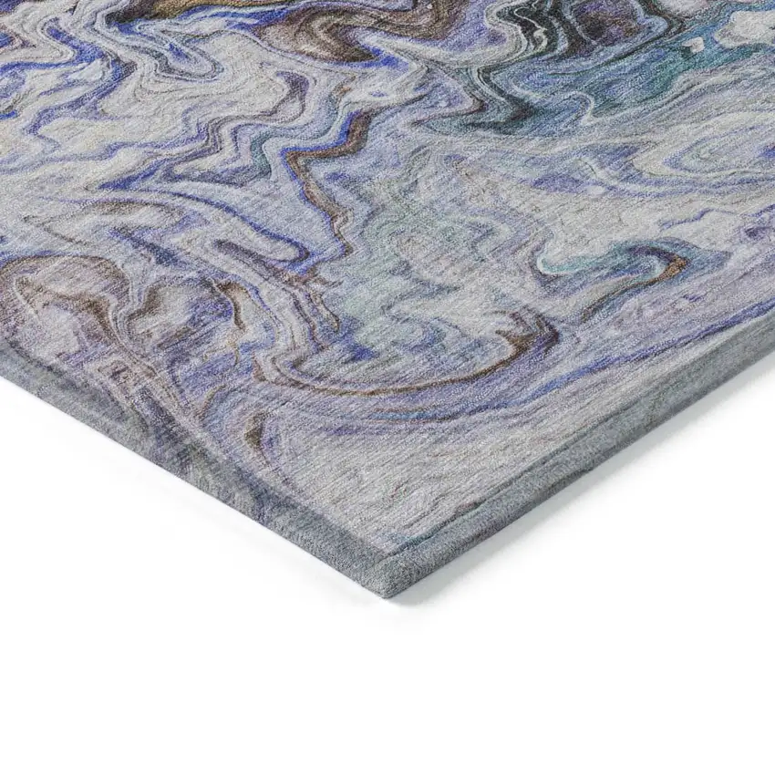 Beige Blue And Taupe Abstract Washable Indoor Outdoor Area Rug Photo 5