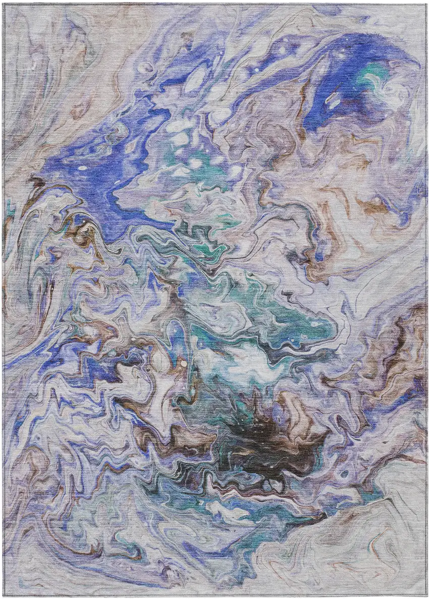 Beige Blue And Taupe Abstract Washable Indoor Outdoor Area Rug Photo 2
