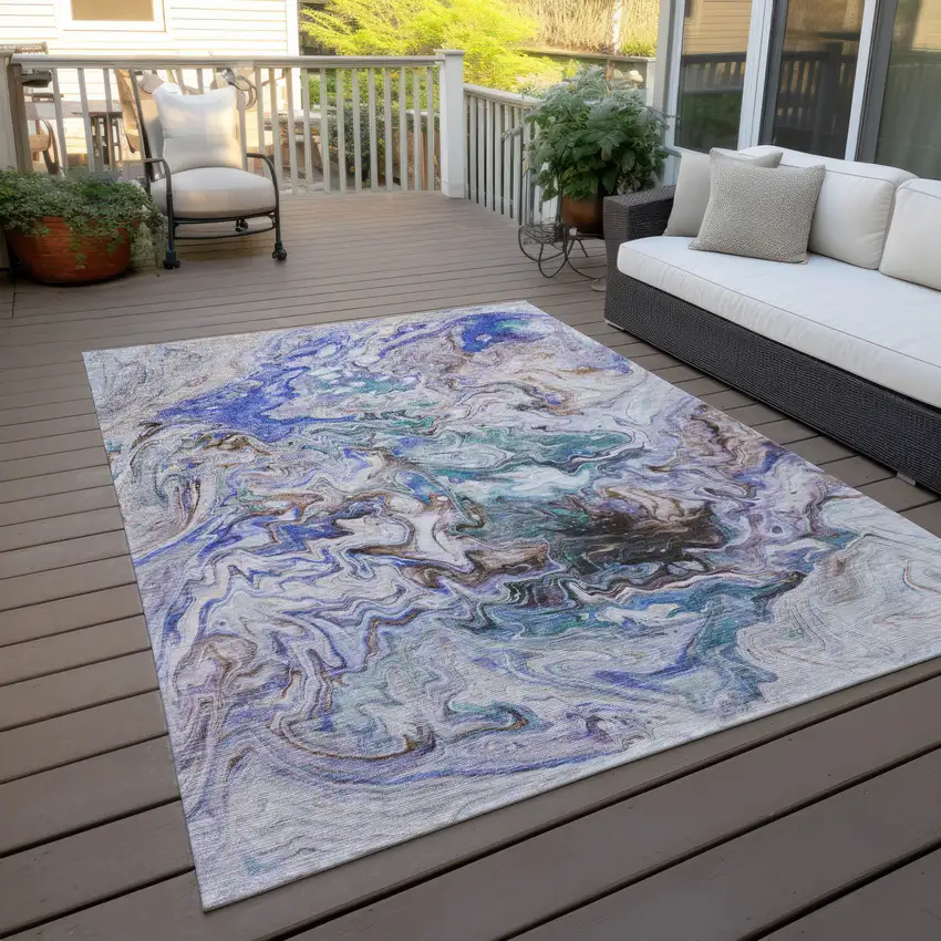 Beige Blue And Taupe Abstract Washable Indoor Outdoor Area Rug Photo 9