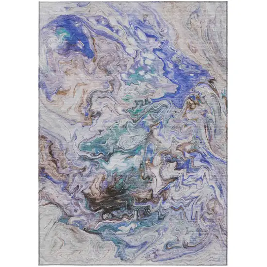 Beige Blue And Taupe Abstract Washable Indoor Outdoor Area Rug Photo 7