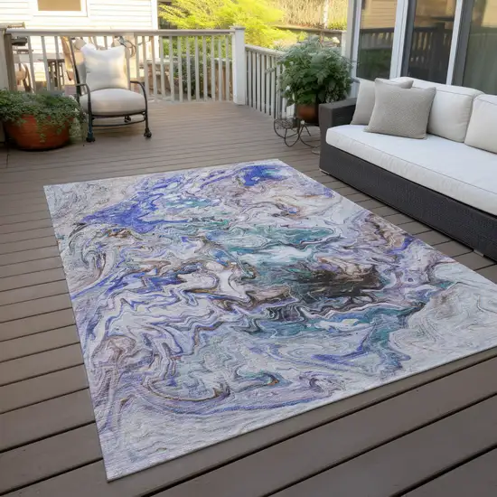 Beige Blue And Taupe Abstract Washable Indoor Outdoor Area Rug Photo 9