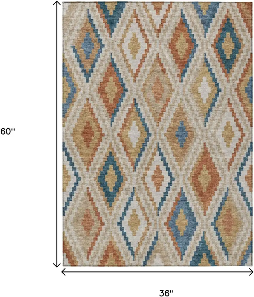 Beige Blue And Terra Cotta Geometric Washable Indoor Outdoor Area Rug Photo 3