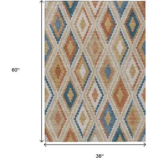 Beige Blue And Terra Cotta Geometric Washable Indoor Outdoor Area Rug Photo 3