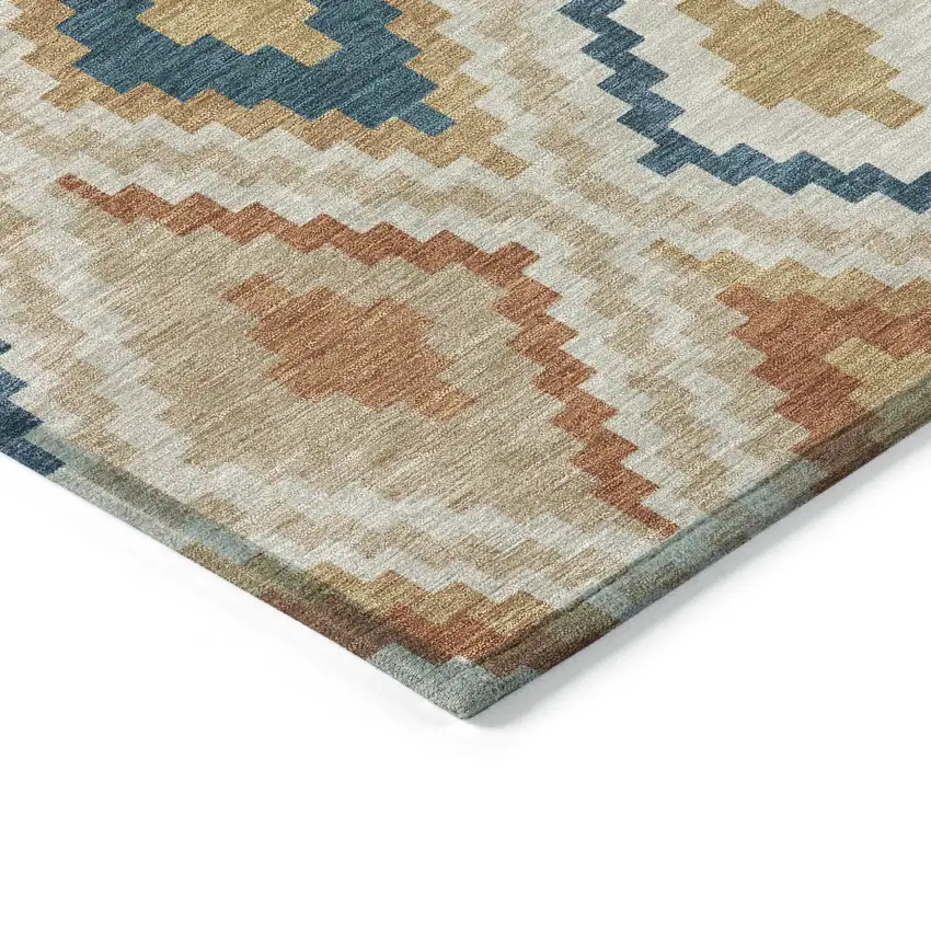 Beige Blue And Terra Cotta Geometric Washable Indoor Outdoor Area Rug Photo 4