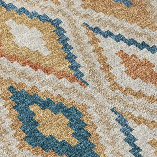 Beige Blue And Terra Cotta Geometric Washable Indoor Outdoor Area Rug Photo 6