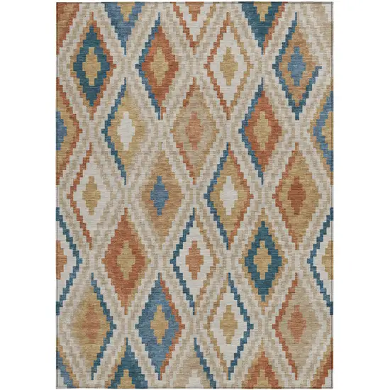 Beige Blue And Terra Cotta Geometric Washable Indoor Outdoor Area Rug Photo 4