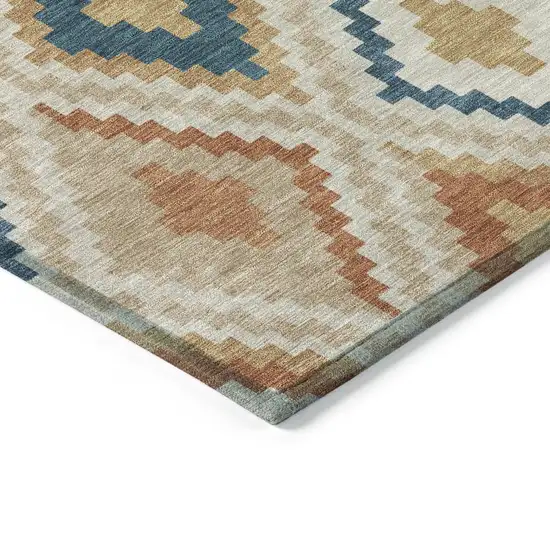 Beige Blue And Terra Cotta Geometric Washable Indoor Outdoor Area Rug Photo 4