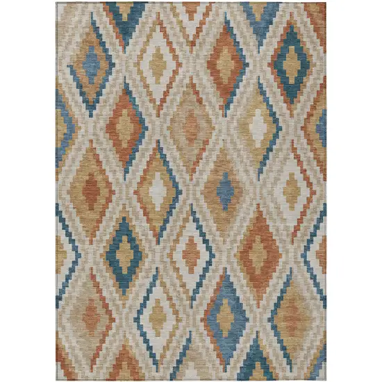 Beige Blue And Terra Cotta Geometric Washable Indoor Outdoor Area Rug Photo 2