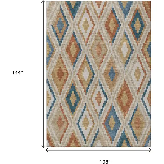 Beige Blue And Terra Cotta Geometric Washable Indoor Outdoor Area Rug Photo 3