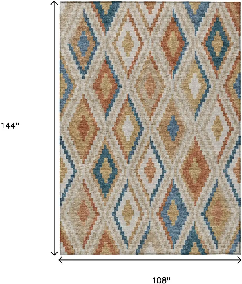 Beige Blue And Terra Cotta Geometric Washable Indoor Outdoor Area Rug Photo 3