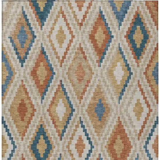 Beige Blue And Terra Cotta Geometric Washable Indoor Outdoor Area Rug Photo 6
