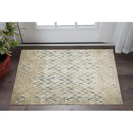 Ivory And Blue Chevron Area Rug Photo 1
