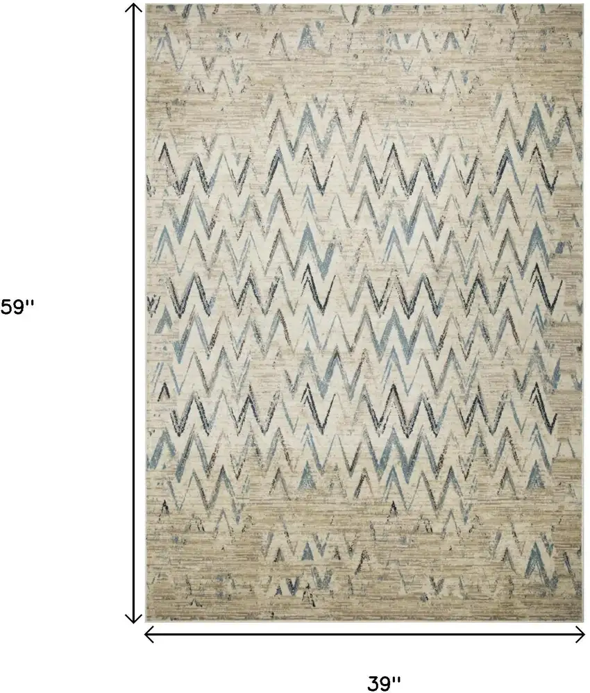 Ivory And Blue Chevron Area Rug Photo 3