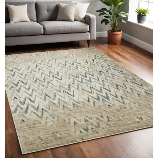 Ivory And Blue Chevron Area Rug Photo 2