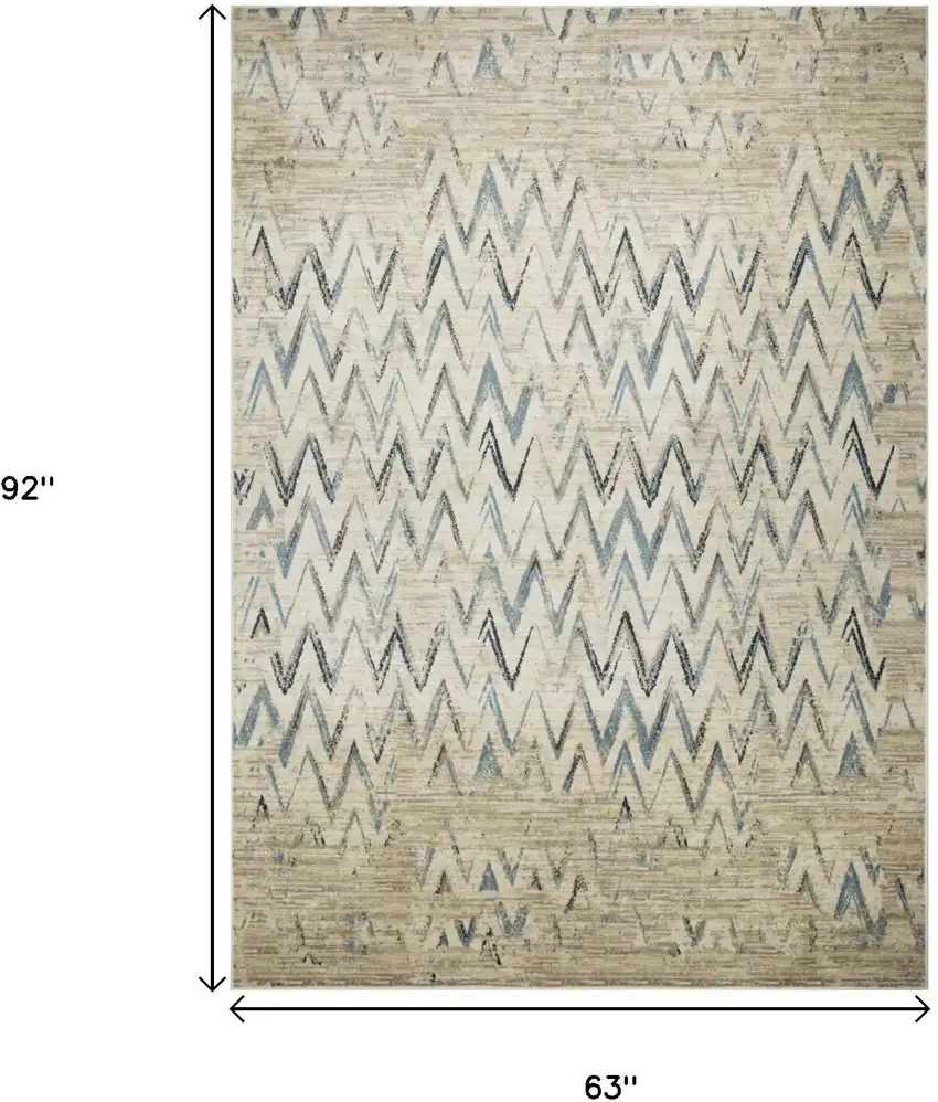 Ivory And Blue Chevron Area Rug Photo 8