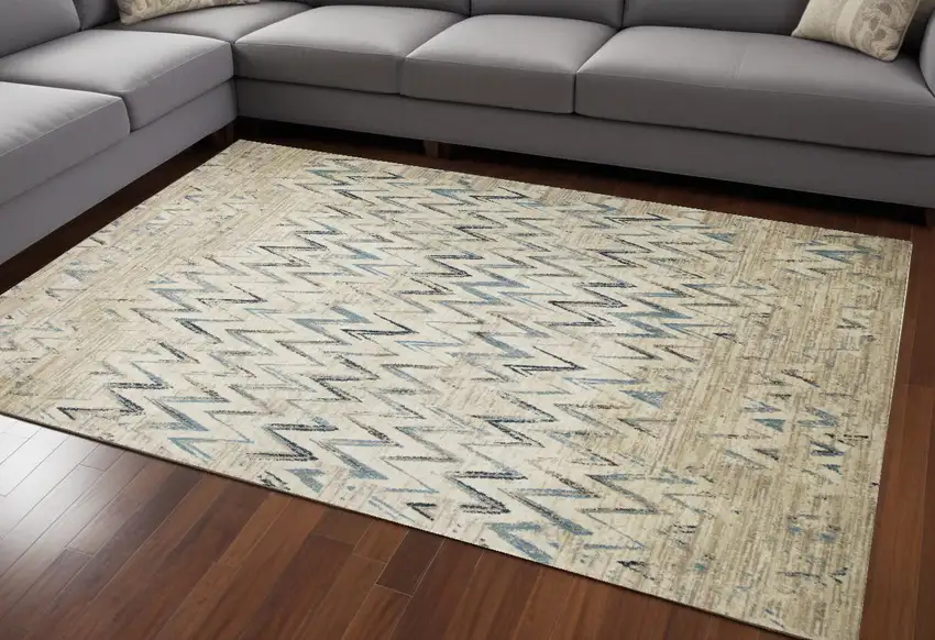 Ivory Chevron Area Rug Photo 1