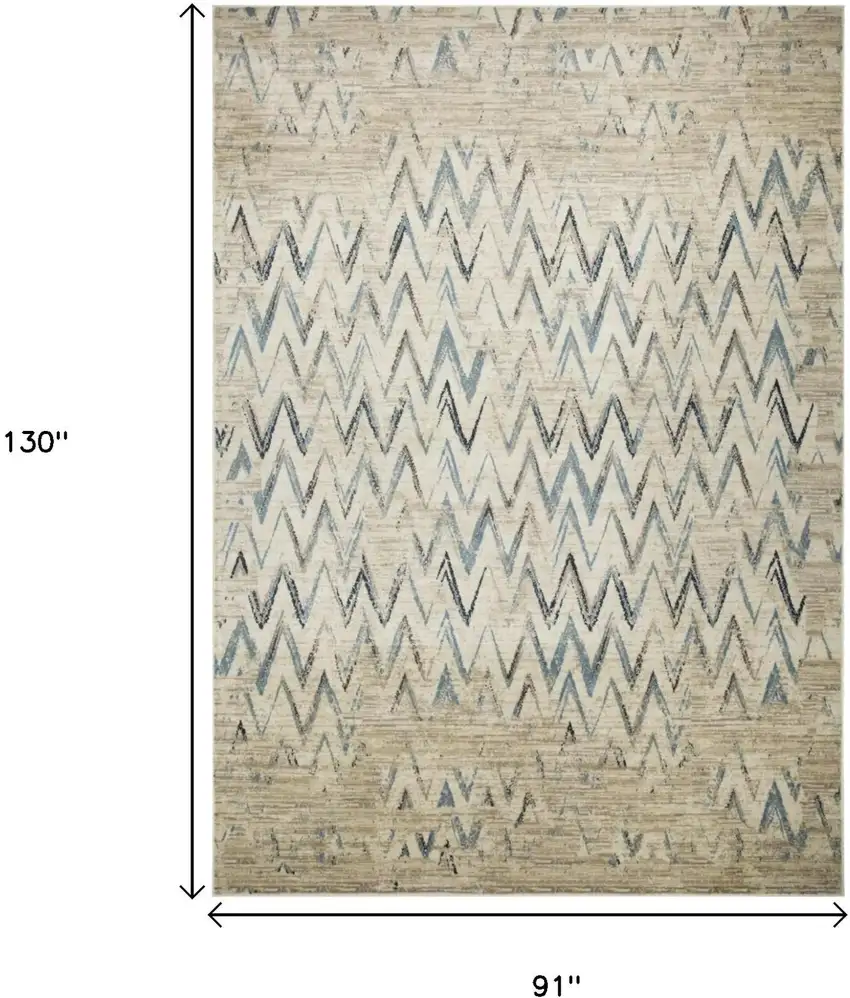 Ivory And Blue Chevron Area Rug Photo 3