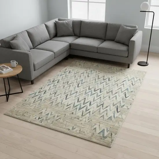 Ivory And Blue Chevron Area Rug Photo 1
