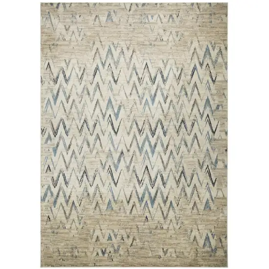 Ivory And Blue Chevron Area Rug Photo 2
