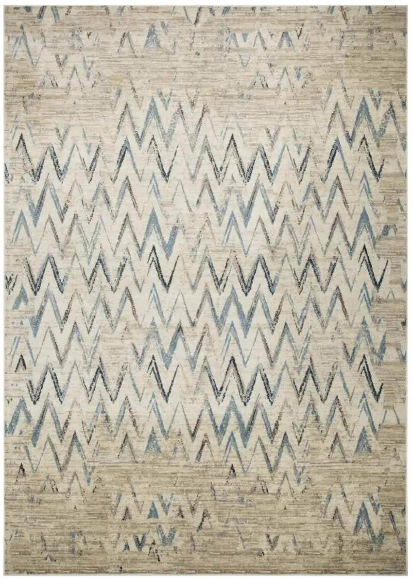 Ivory And Blue Chevron Area Rug Photo 2