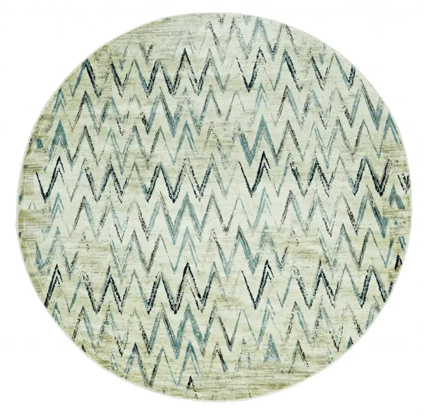 Beige Blue Distressed Chevron Area Rug Photo 4