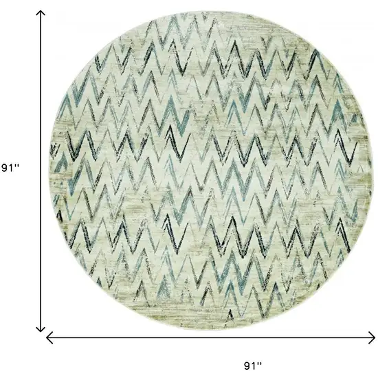 8' Ivory And Blue Chevron Round Rug Photo 5