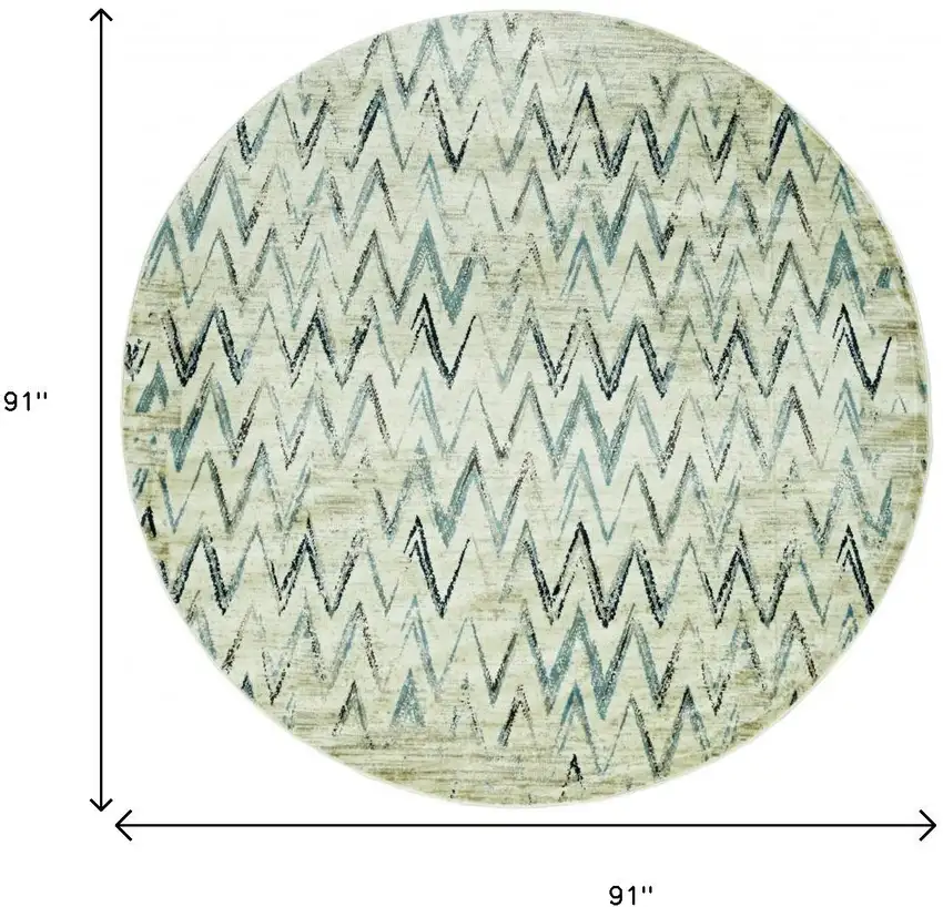 8' Ivory And Blue Chevron Round Rug Photo 5