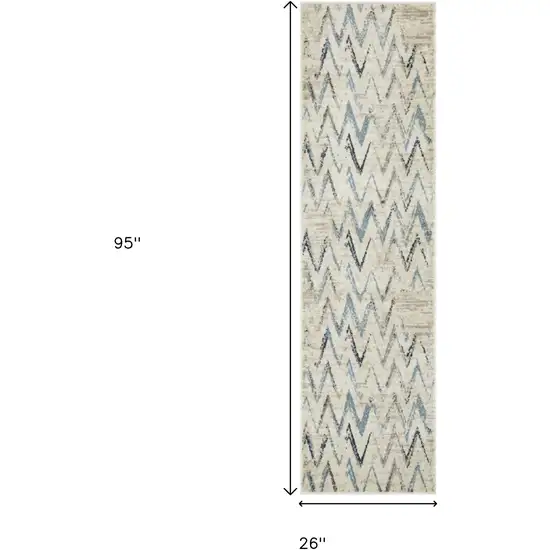 8' Ivory Chevron Runner Rug Photo 4
