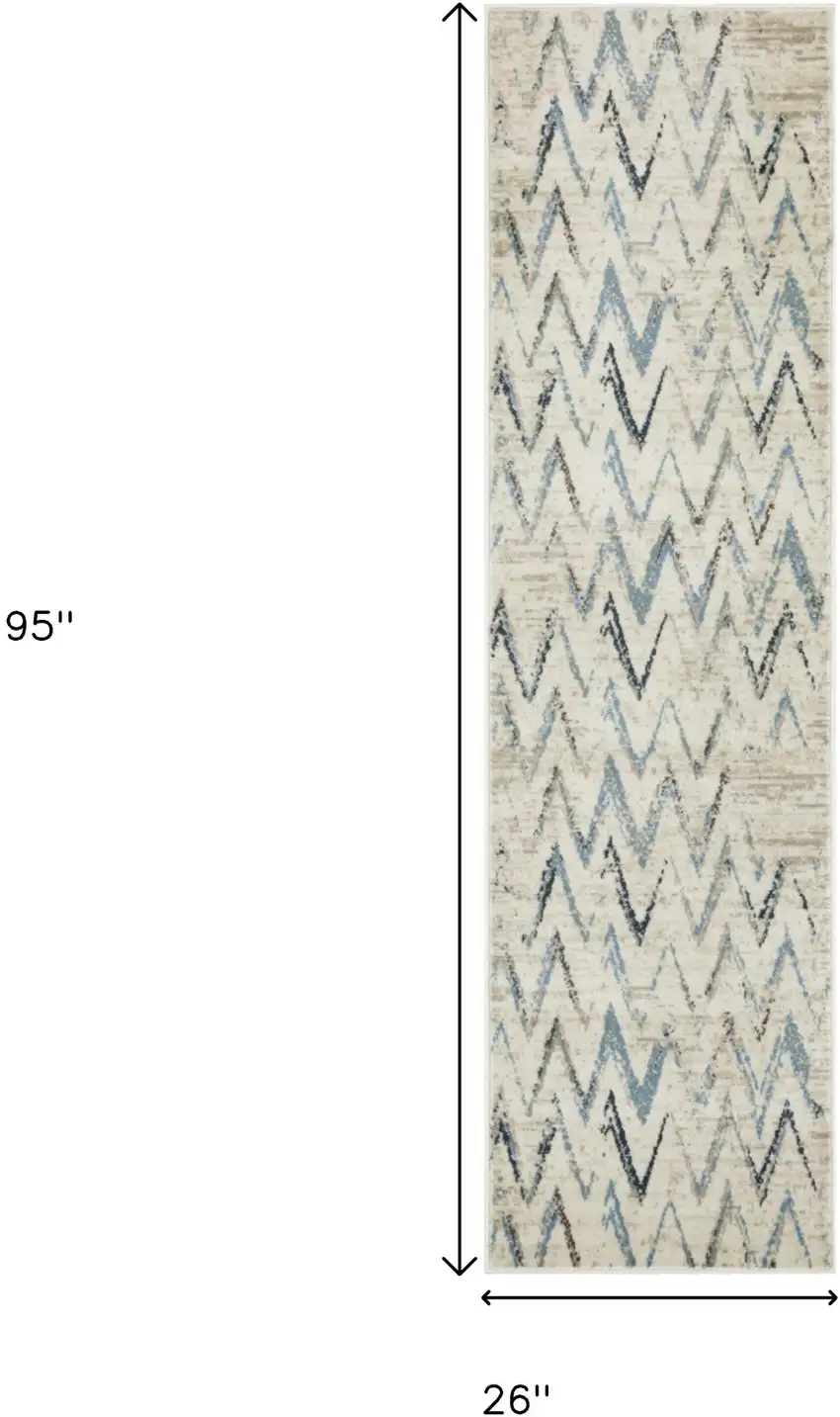 8' Ivory Chevron Runner Rug Photo 4
