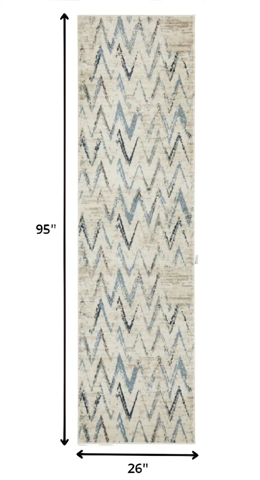 Ivory Chevron Runner Rug Photo 4