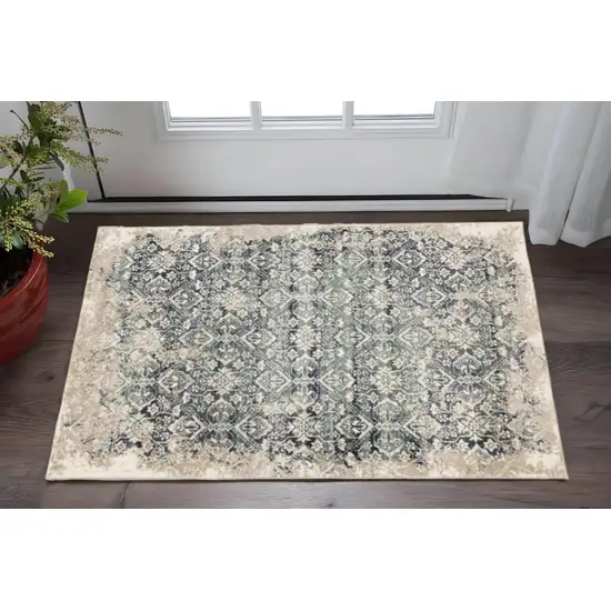 Ivory and Blue Oriental Area Rug Photo 1