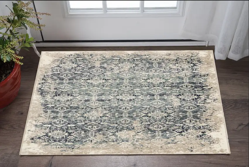 Blue And Ivory Oriental Dhurrie Area Rug Photo 1
